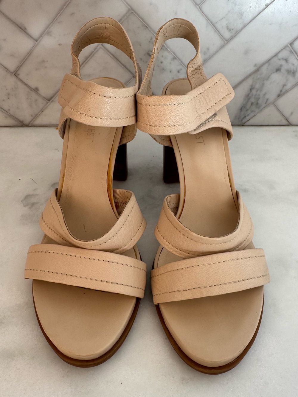 Nine West Blush Nude Strappy Block Heel Sandals